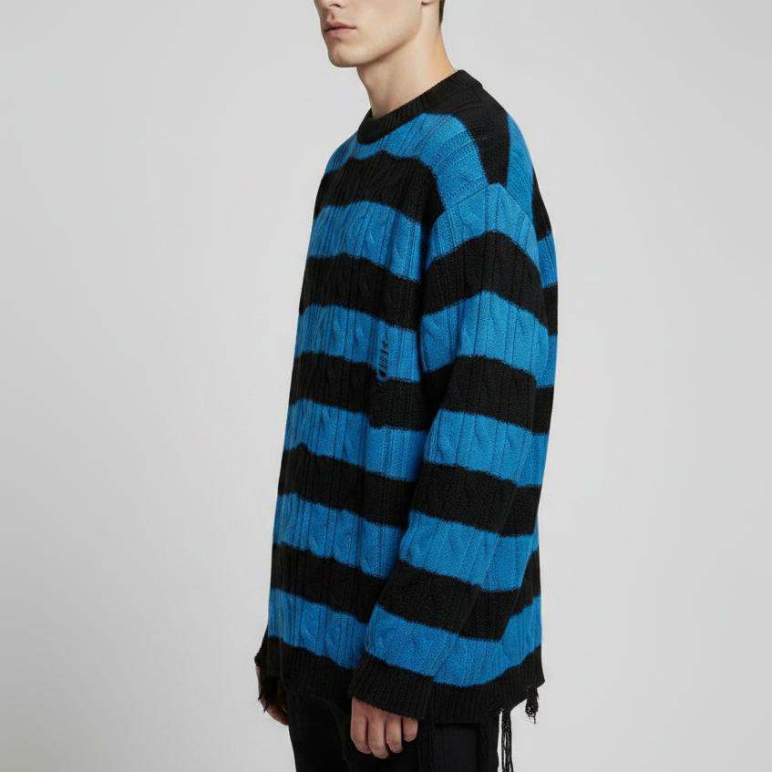 Men's Contrast Colour Striped Round Neck Sweater
