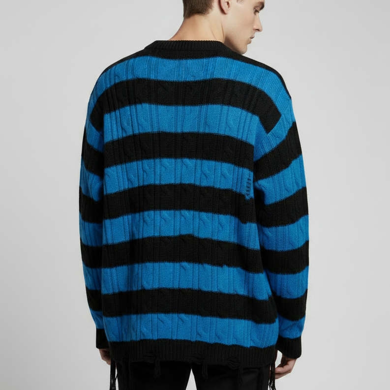 Men's Contrast Colour Striped Round Neck Sweater