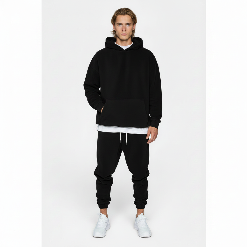 Men's Polar Fleece Thermal Hooded Sweatshirt Suit – Solid Colour