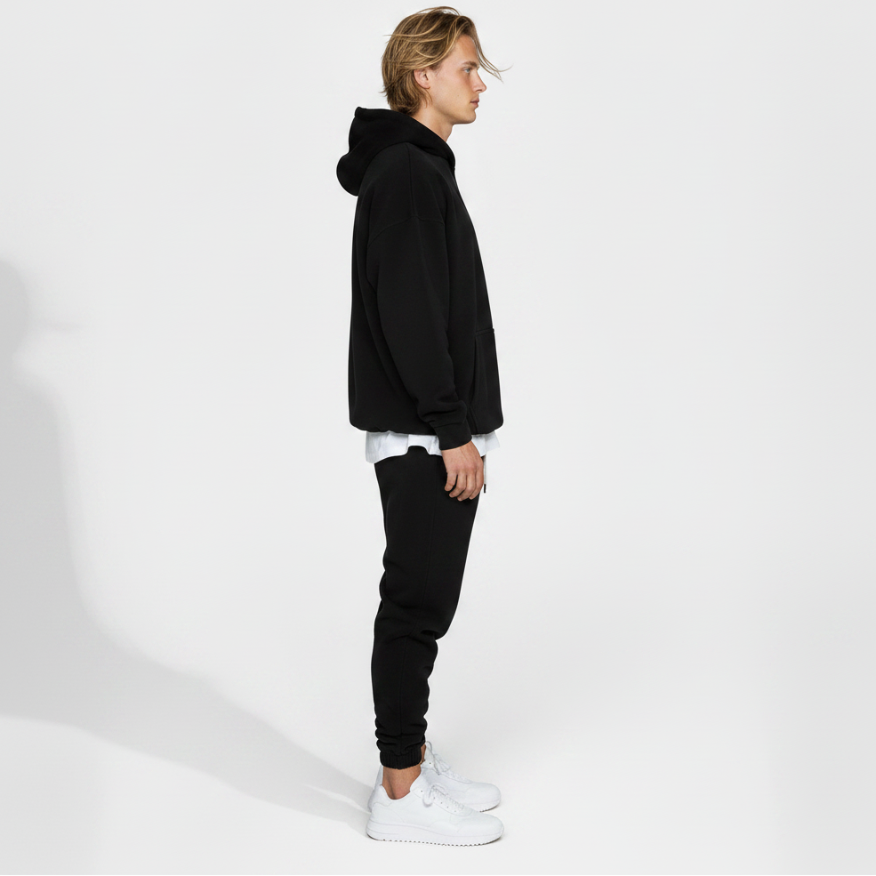 Men's Polar Fleece Thermal Hooded Sweatshirt Suit – Solid Colour