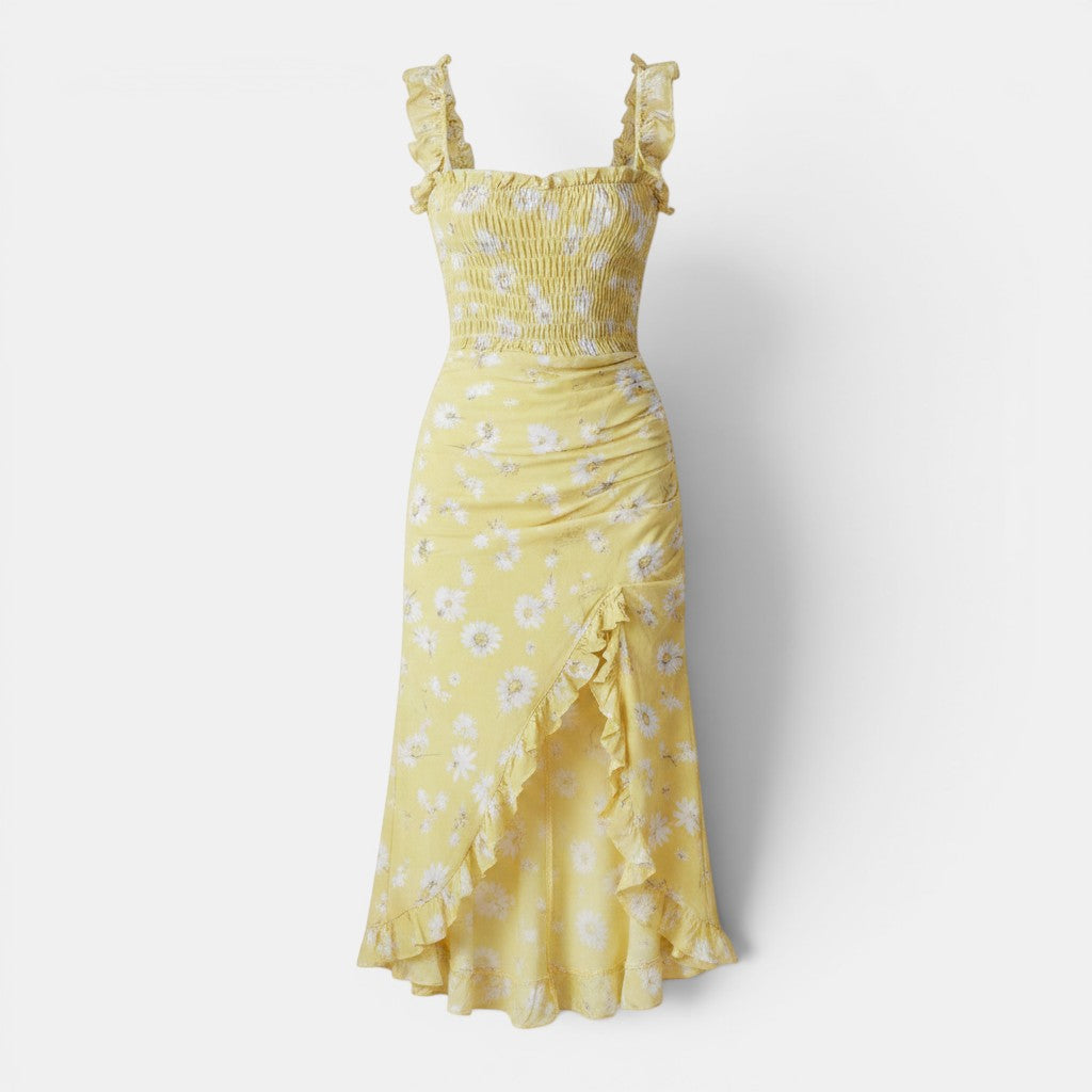 Women's Retro Ruffle-Trimmed Sleeveless Slip Dress – High Side Slit