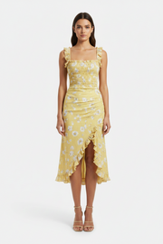 Women's Retro Ruffle-Trimmed Sleeveless Slip Dress – High Side Slit