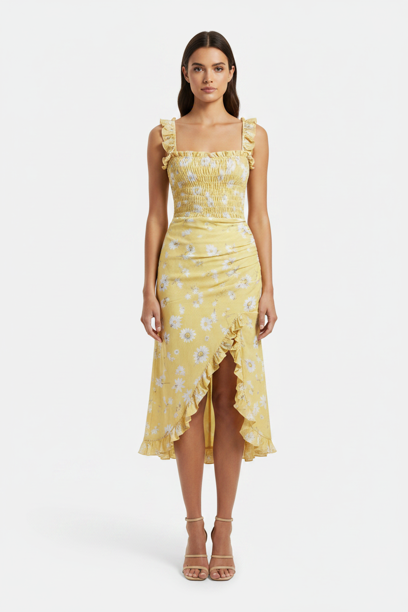 Women's Retro Ruffle-Trimmed Sleeveless Slip Dress – High Side Slit
