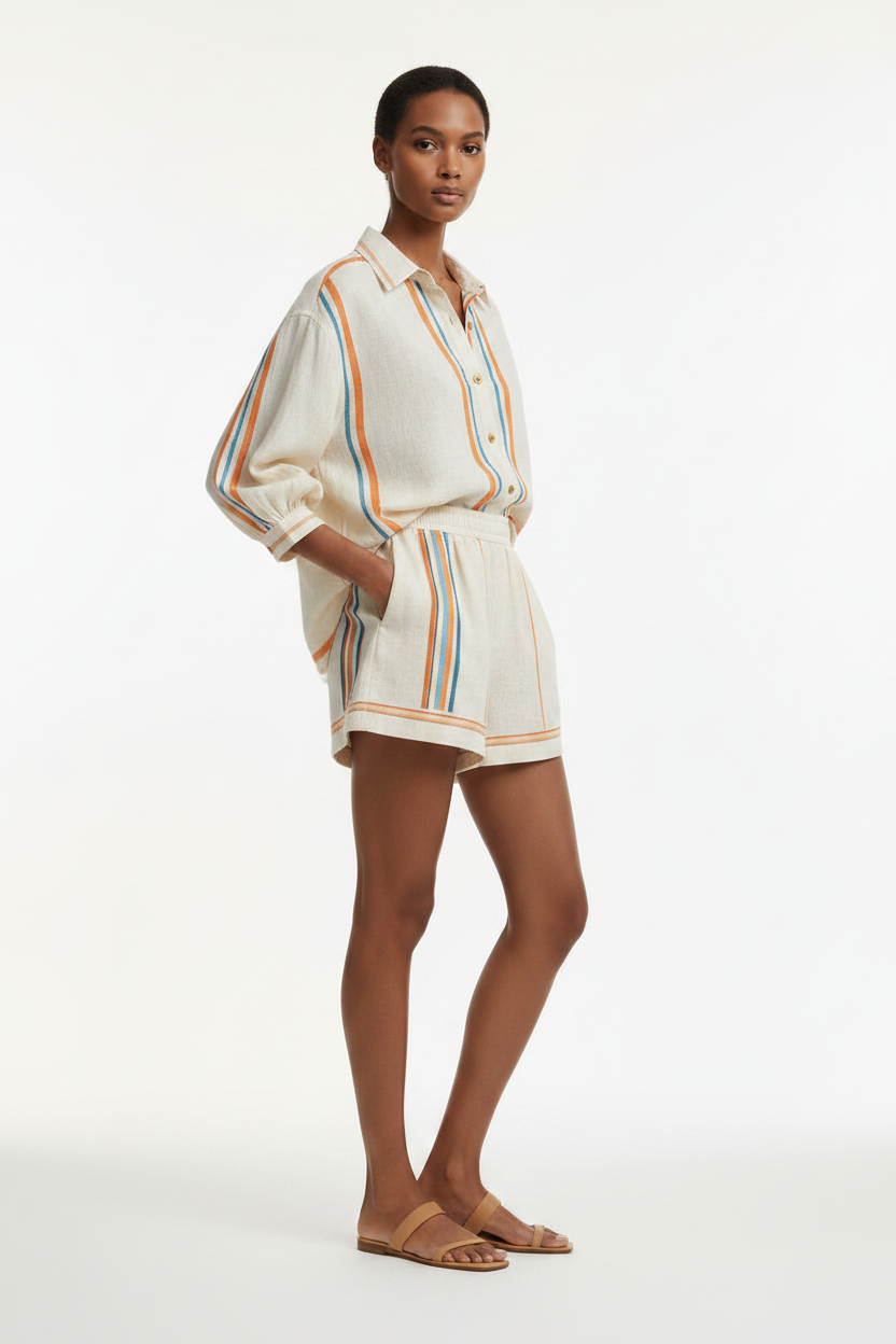 Completo due pezzi con camicia casual stampata e pantaloncini