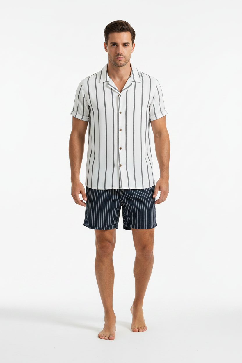 Cardigan casual bedrukte korte mouwen overhemd strandpak voor mannen