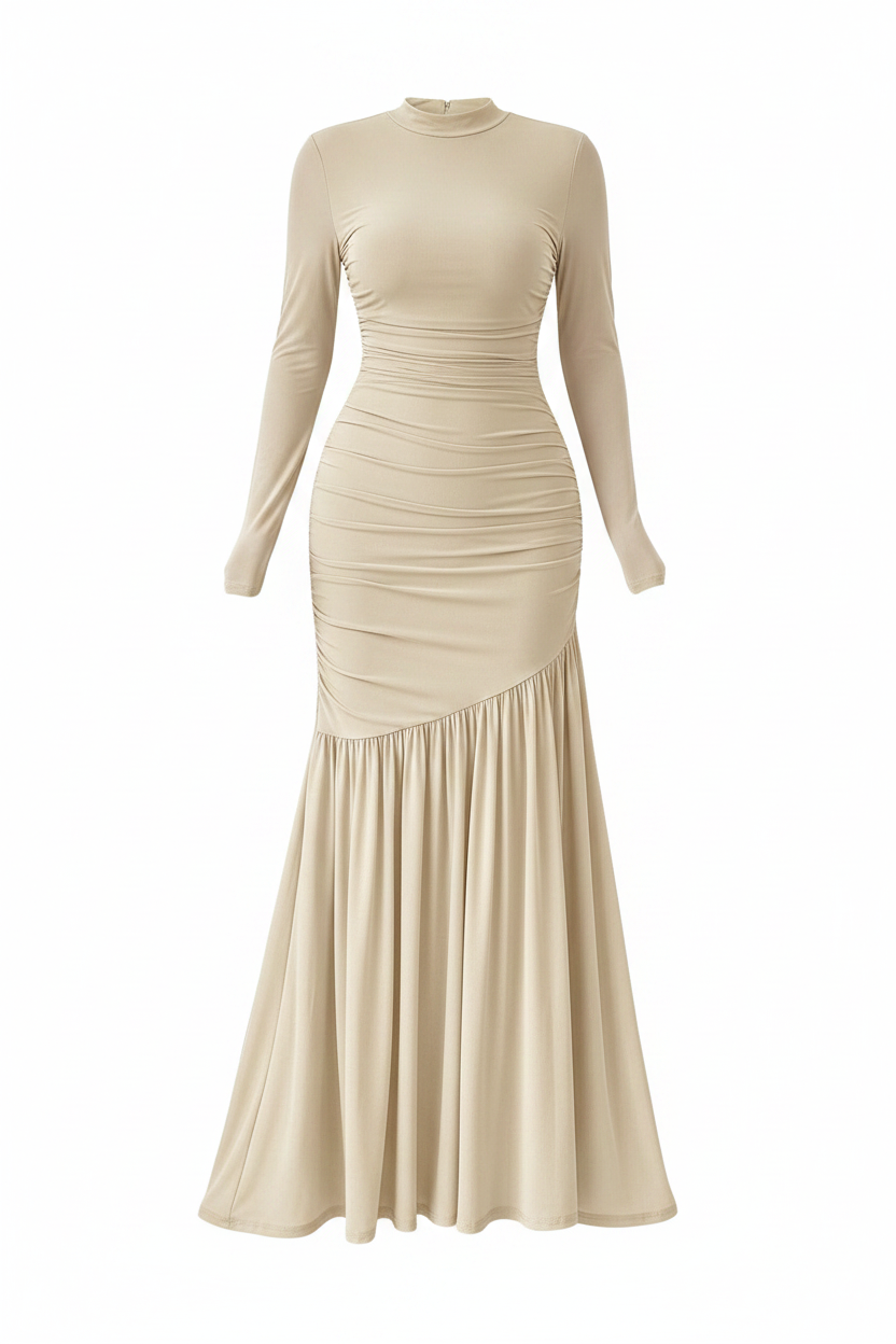 Fashionable Slim-fit Pleated Elegant Long-sleeve Dress