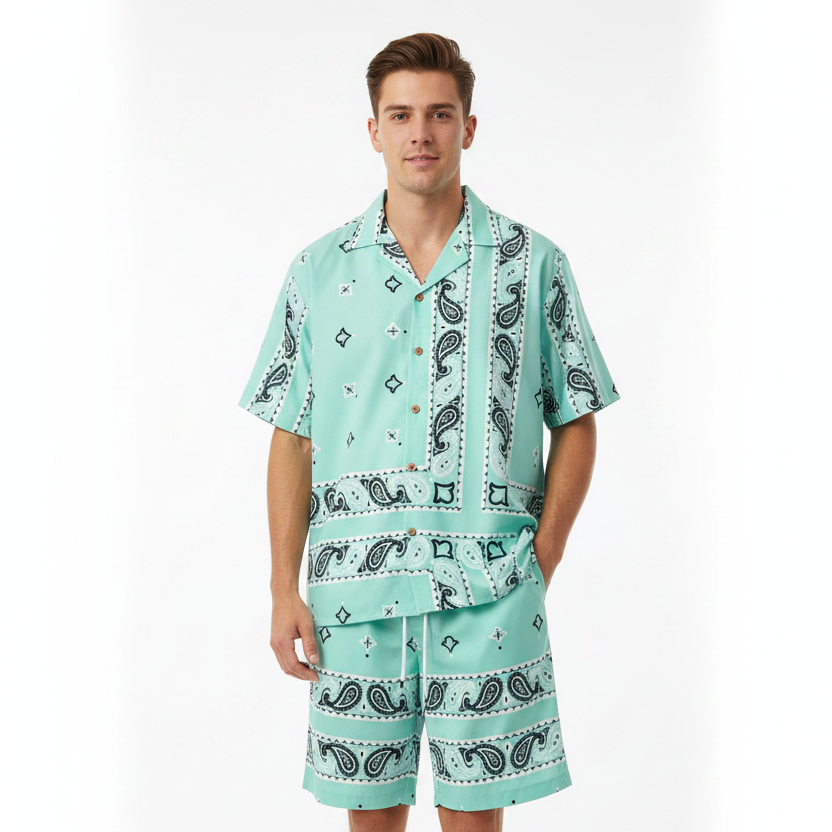 Men's Cashew Flower Print Shirt & Shorts Set