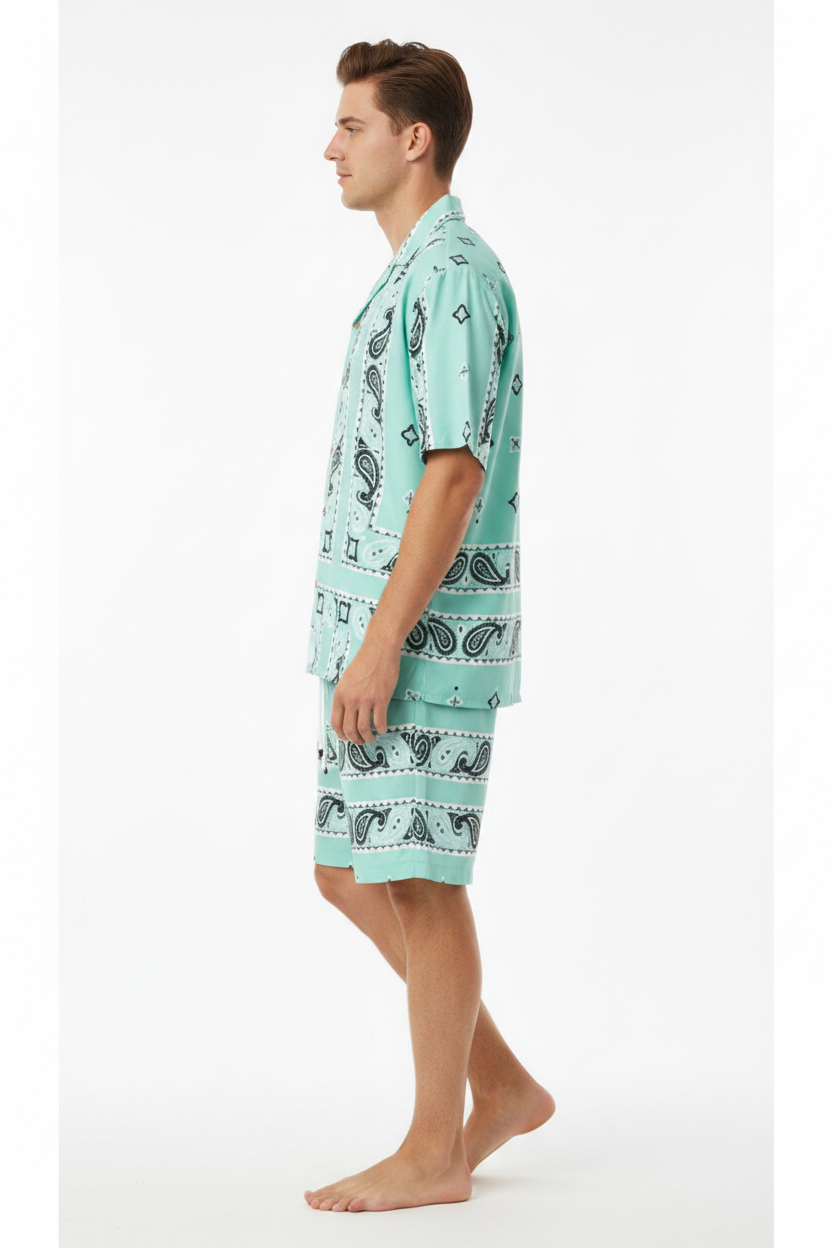 Men's Cashew Flower Print Shirt & Shorts Set