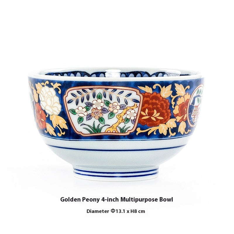 Retro Domestic Dyed Peony Ceramic Japanese Style Tableware