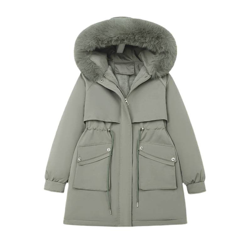 Women's Fur-Lined Hooded Mid-Length Down Parka Coat