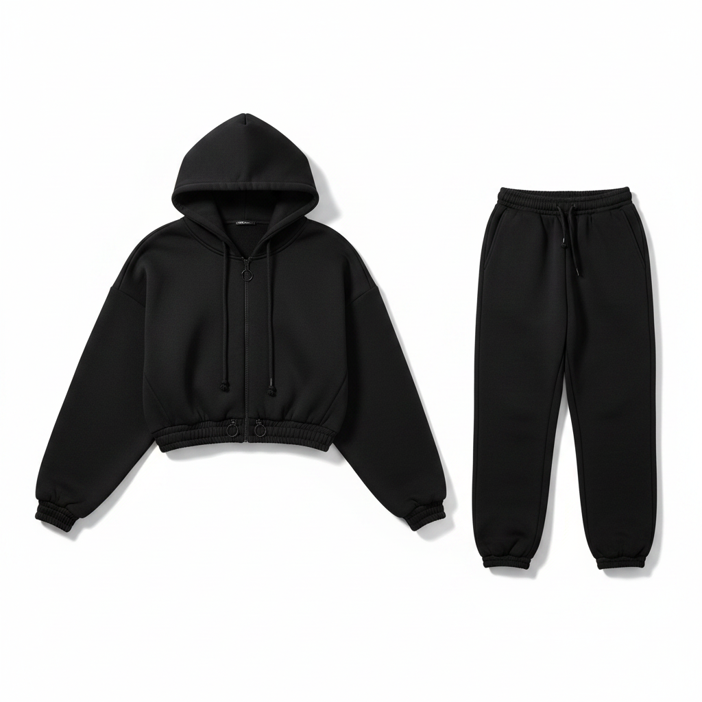Women's Casual Basic Hoodie Two-Piece Set with Zip & Drawstring