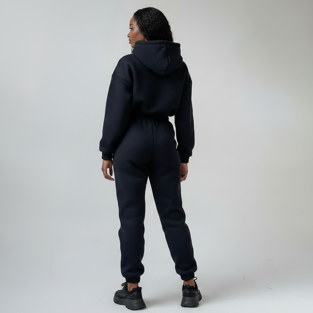 Women's Casual Basic Hoodie Two-Piece Set with Zip & Drawstring