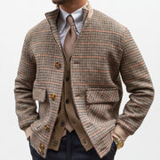 Tweed Fleece Cropped Slim-Fit Bomber Jacket with Stand Collar