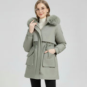 Women's Fur-Lined Hooded Mid-Length Down Parka Coat