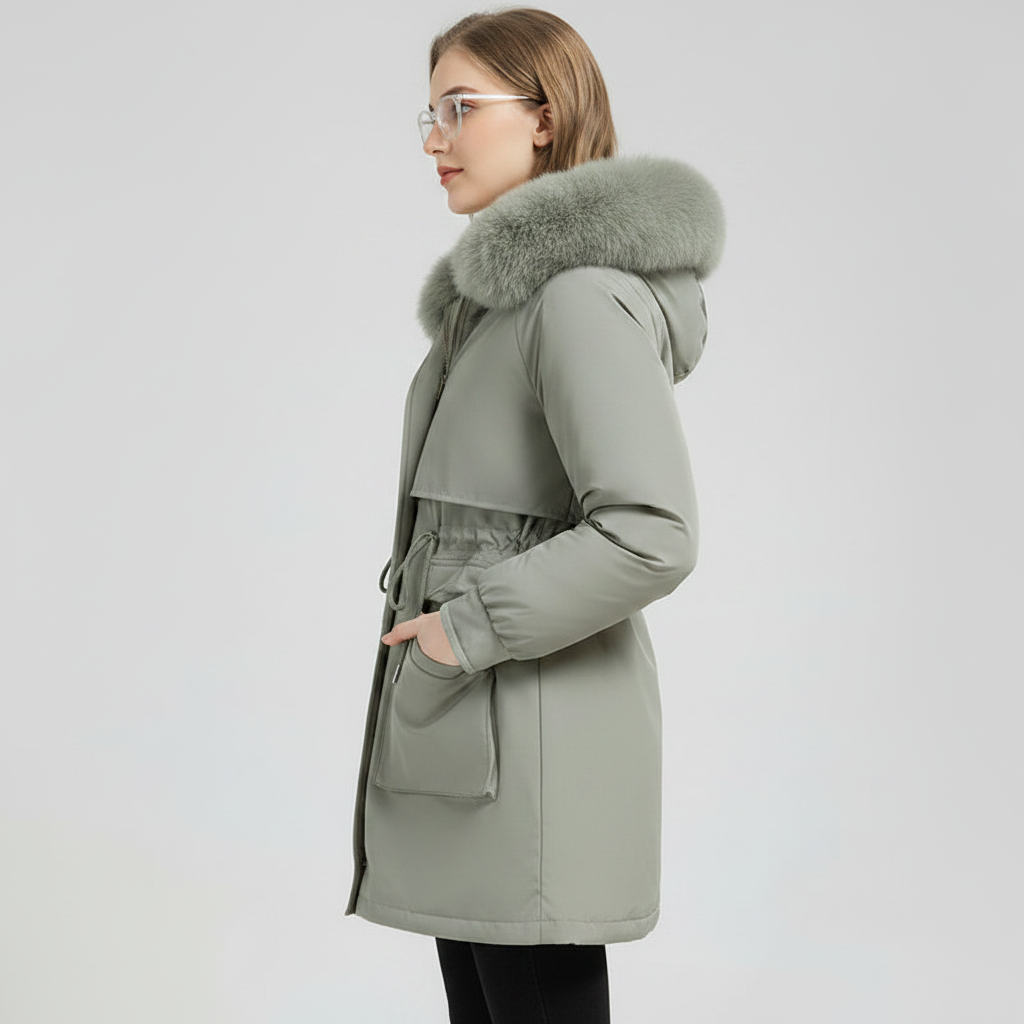 Women's Fur-Lined Hooded Mid-Length Down Parka Coat