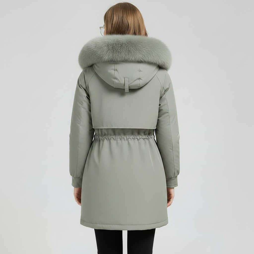 Women's Fur-Lined Hooded Mid-Length Down Parka Coat