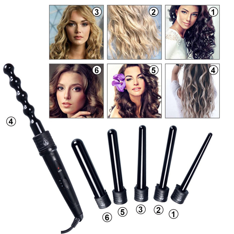 6-in-1 Interchangeable Ceramic Hair Curler Set