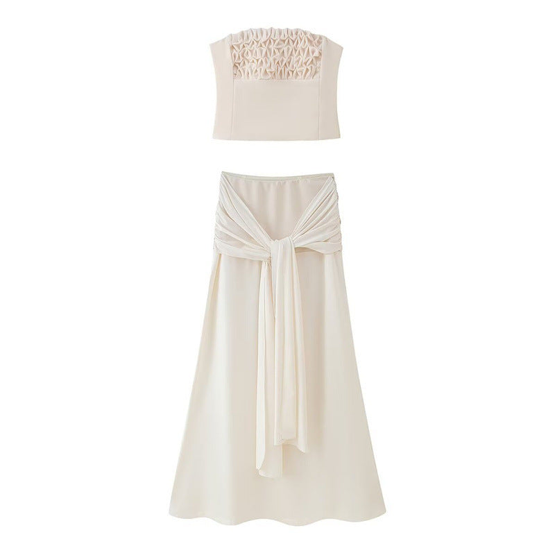 Fashionable Elegant Sexy Floral Decorated Strapless Top And Skirt